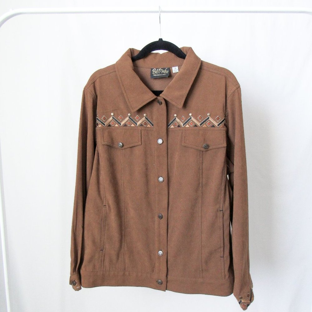 VINTAGE BOB MACKIE Brown Western Button Down Shirt Jacket Brown Faux Suede